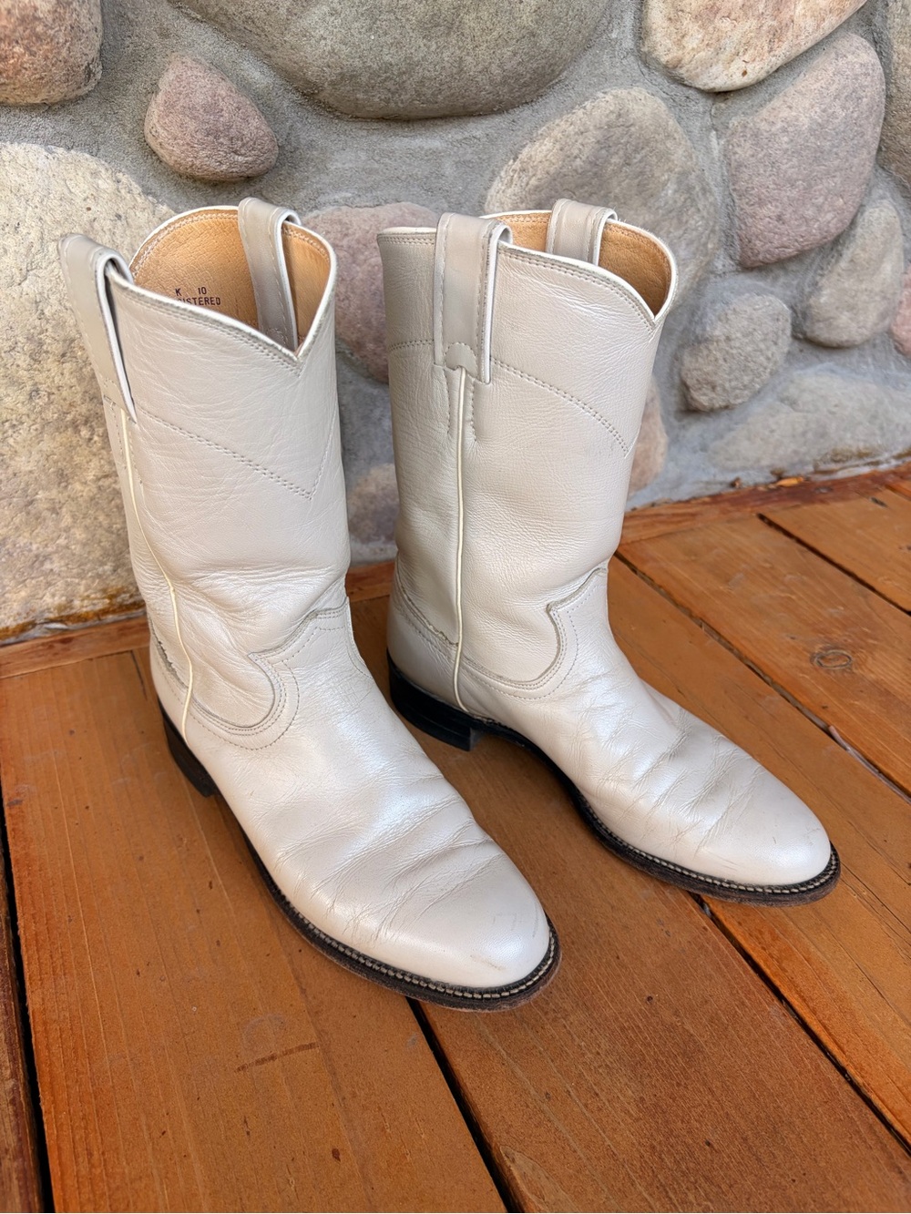 Justin Boots Cream Leather Western Boots